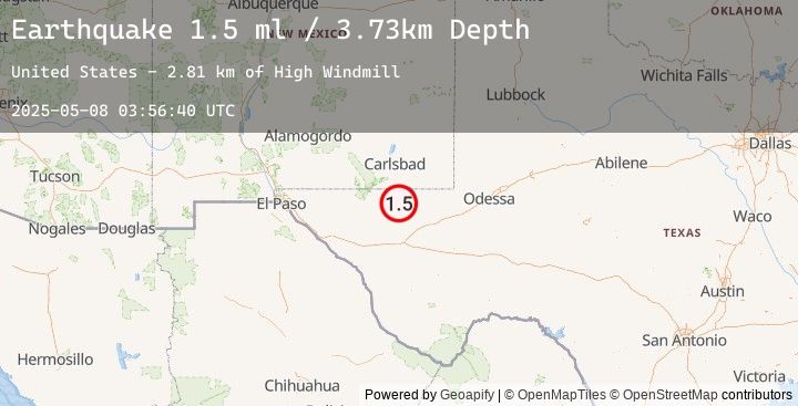 Map of 50 km SSE of Whites City, New Mexico