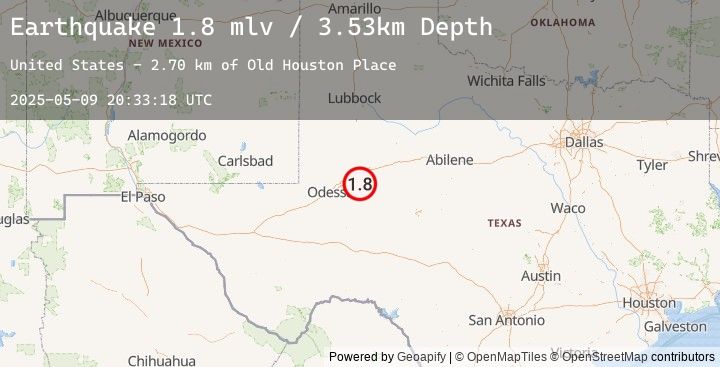 Map of 15 km SSE of Stanton, Texas