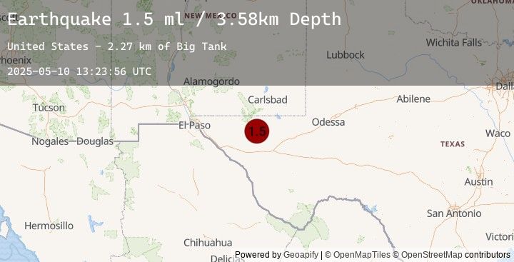 Map of 65 km SSW of Whites City, New Mexico