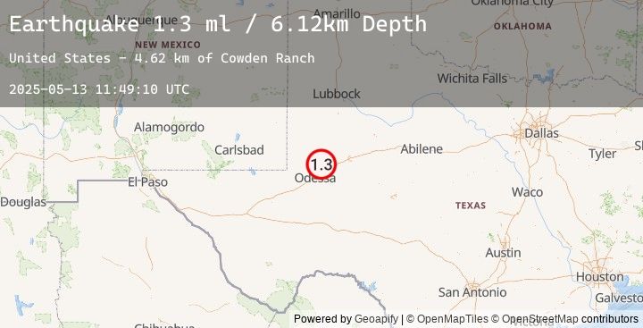 Map of 19 km NW of Midland, Texas