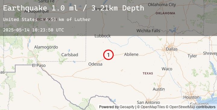 Map of 14 km NNW of Sand Springs, Texas
