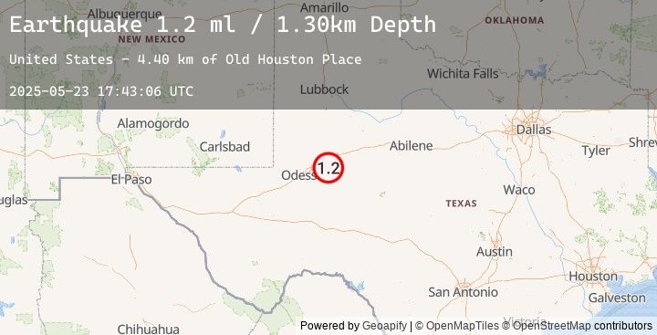 Map of 15 km SSE of Stanton, Texas