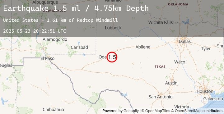 Map of 22 km SE of Midland, Texas