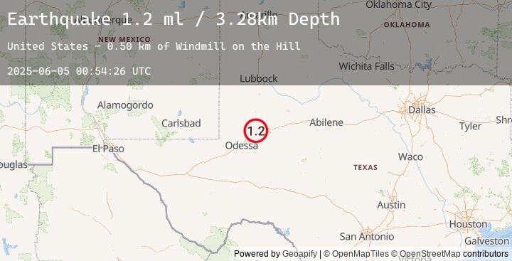 Map of 16 km NW of Stanton, Texas