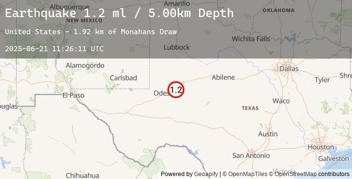 Map of 18 km SSW of Stanton, Texas