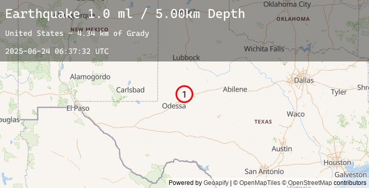 Map of 19 km NW of Stanton, Texas