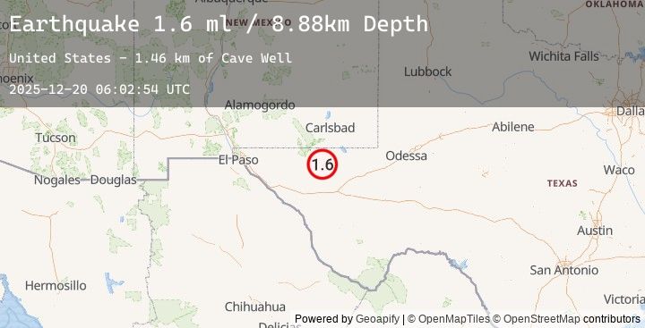 Map of 56 km S of Whites City, New Mexico