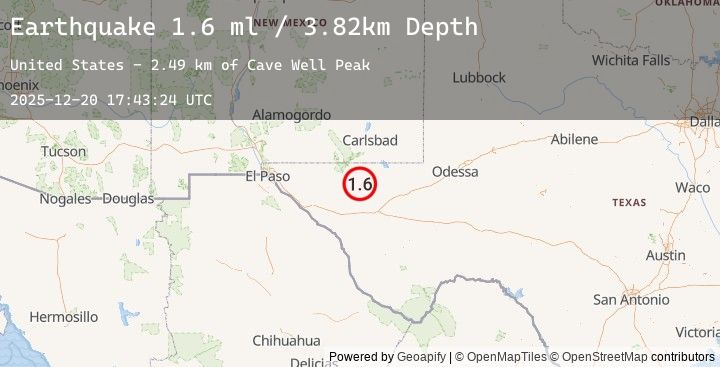 Map of 62 km S of Whites City, New Mexico