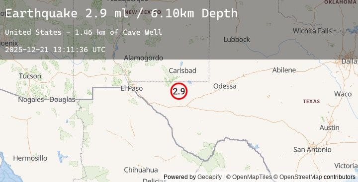 Map of 57 km S of Whites City, New Mexico