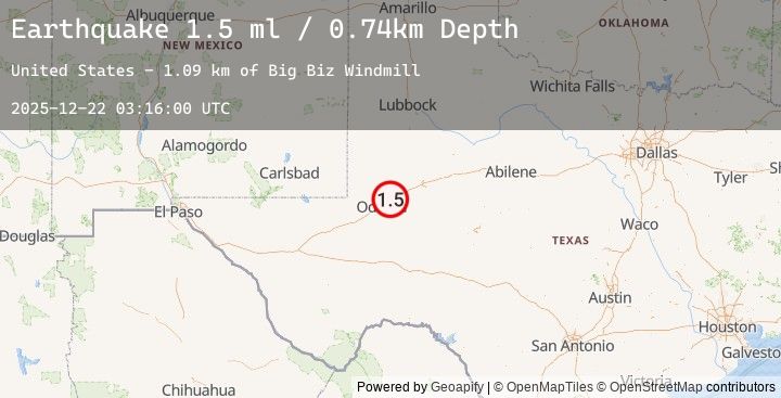 Map of 10 km WSW of Midland, Texas