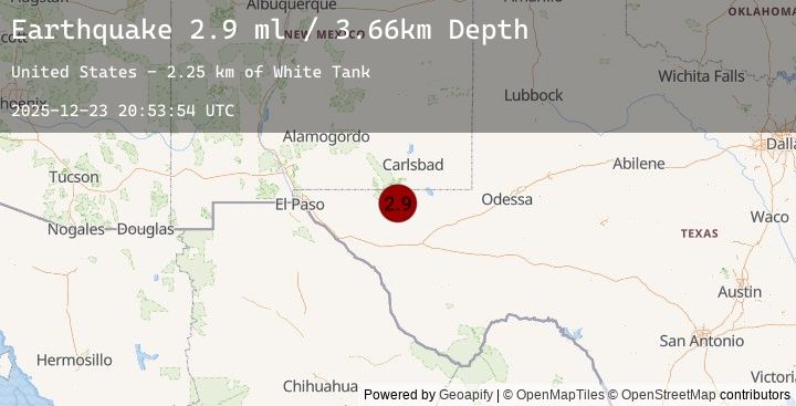 Map of 46 km SSW of Whites City, New Mexico