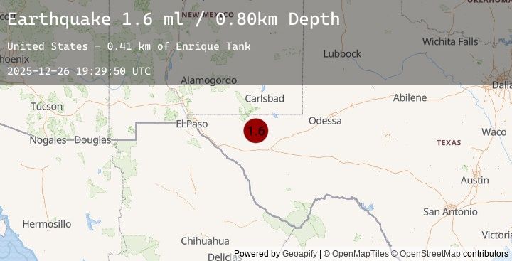 Map of 67 km S of Whites City, New Mexico