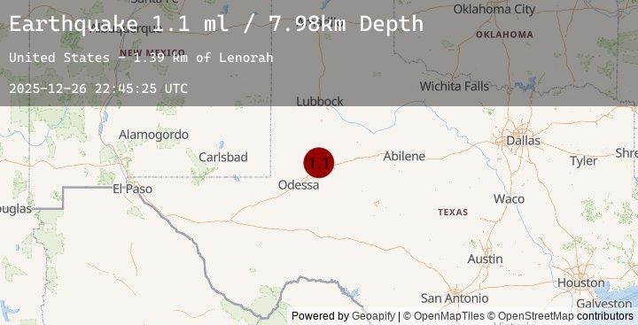 Map of 20 km NNW of Stanton, Texas