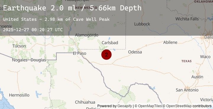 Map of 56 km S of Whites City, New Mexico