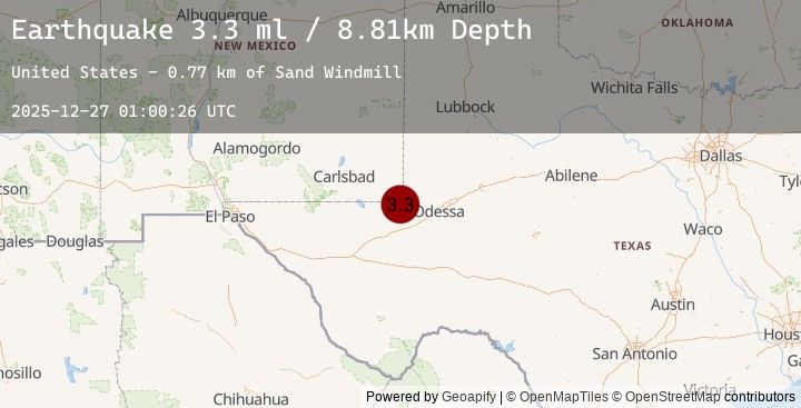 Map of 12 km NNW of Kermit, Texas