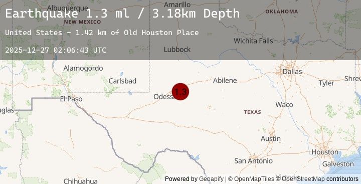 Map of 15 km SSE of Stanton, Texas