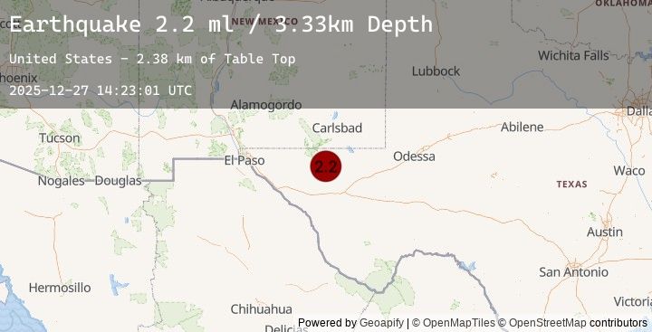 Map of 61 km SSW of Whites City, New Mexico