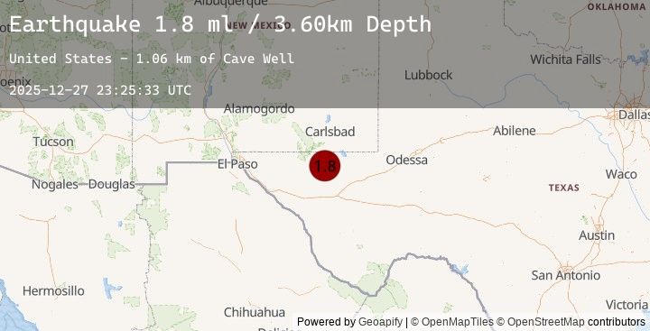 Map of 50 km S of Whites City, New Mexico