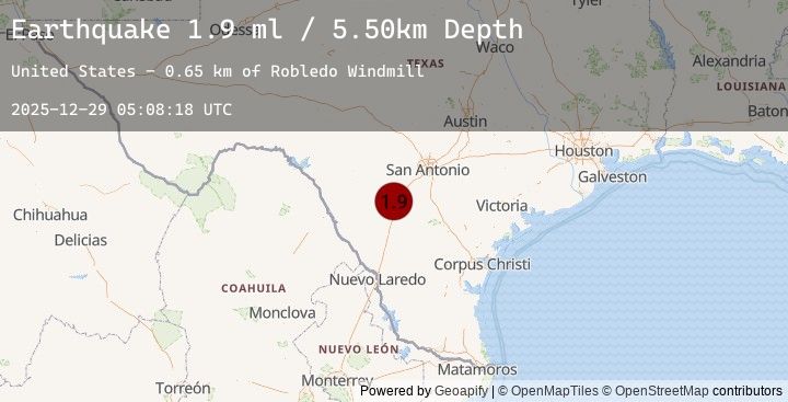 Map of 7 km WSW of West Pearsall, Texas