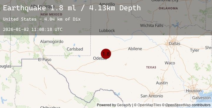 Map of 11 km WSW of Stanton, Texas