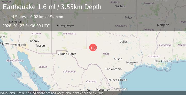 Map of 21 km WNW of Stanton, Texas