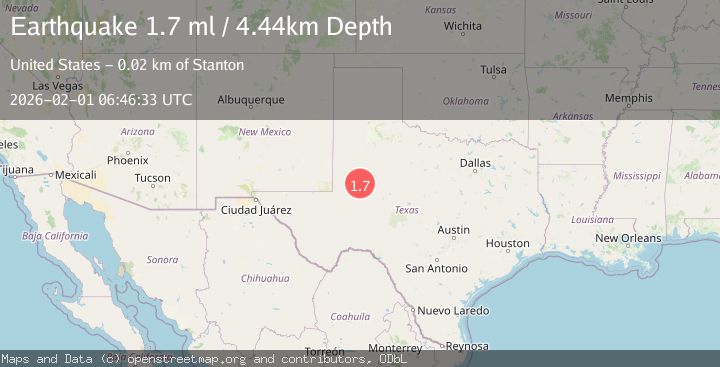 Map of 20 km NNW of Stanton, Texas