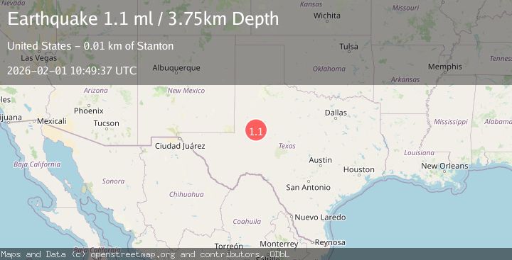 Map of 9 km ENE of Stanton, Texas