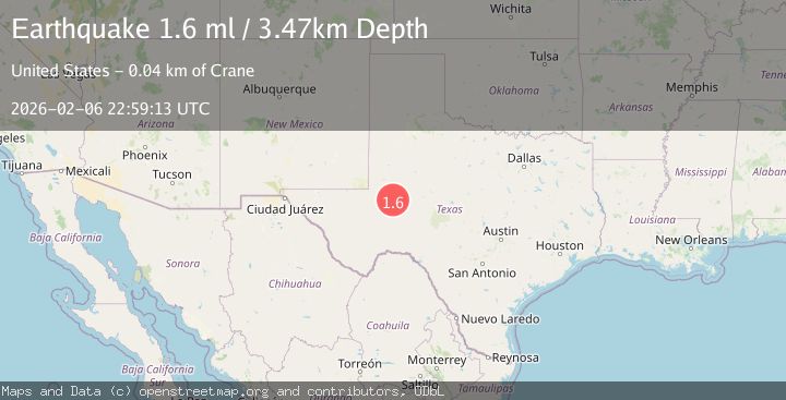 Map of 36 km NE of Crane, Texas