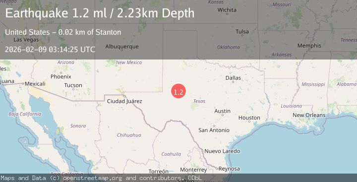 Map of 17 km ESE of Stanton, Texas