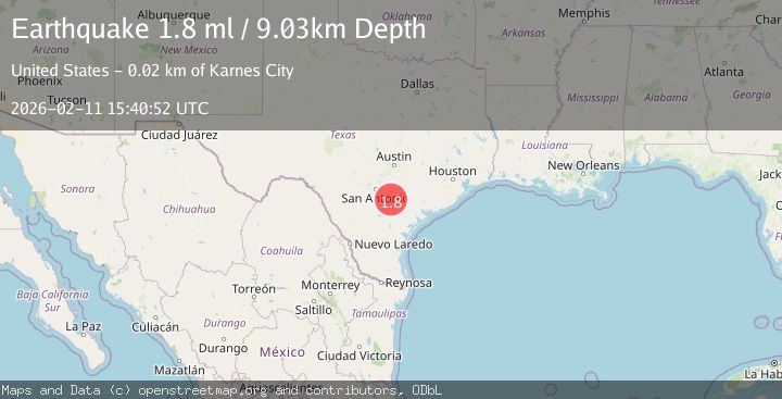 Map of 16 km ENE of Falls City, Texas