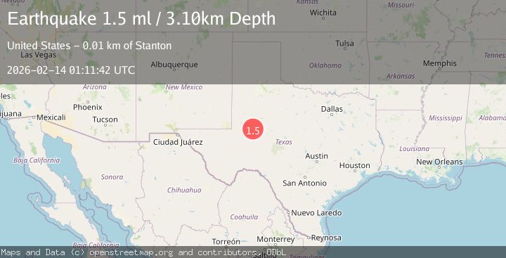Map of 13 km SSE of Stanton, Texas