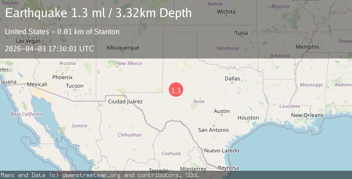 Map of 14 km NNW of Stanton, Texas