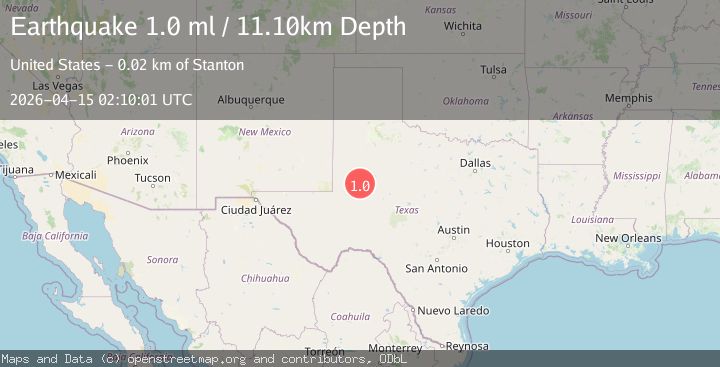 Map of 20 km NNW of Stanton, Texas