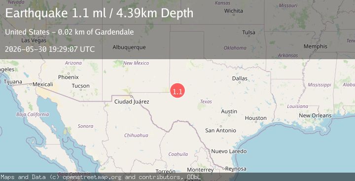 Map of 15 km NNE of Gardendale, Texas