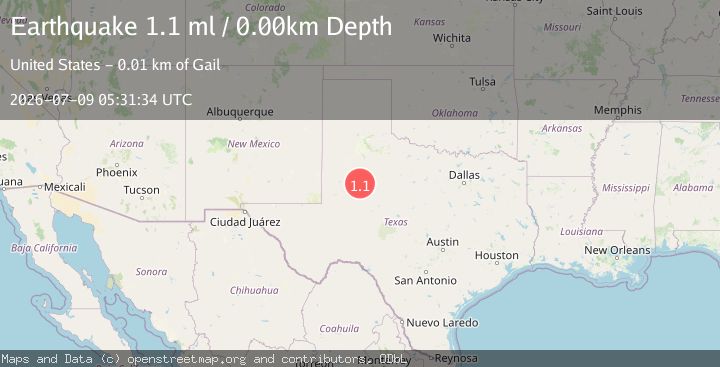 Map of 7 km ESE of Gail, Texas