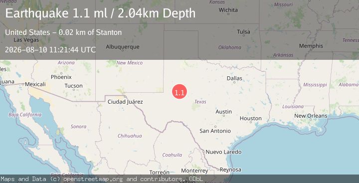 Map of 17 km ESE of Stanton, Texas