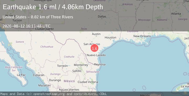Map of 16 km ENE of Three Rivers, Texas