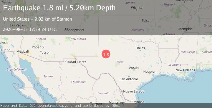 Map of 20 km NNW of Stanton, Texas