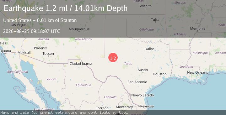 Map of 13 km SW of Stanton, Texas