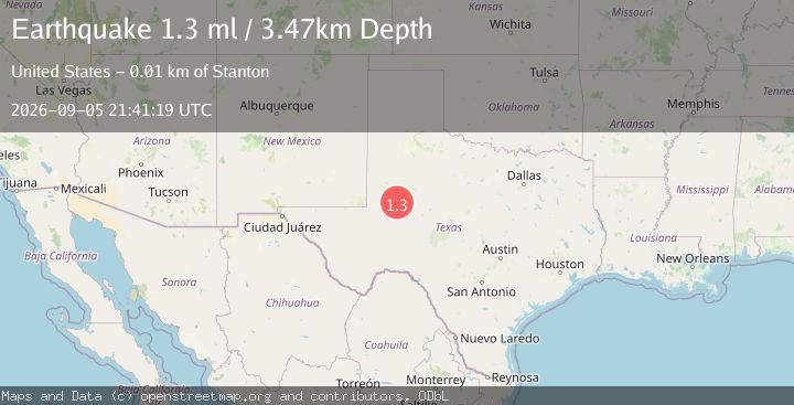 Map of 7 km WNW of Stanton, Texas