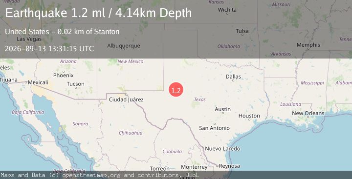 Map of 15 km WSW of Stanton, Texas