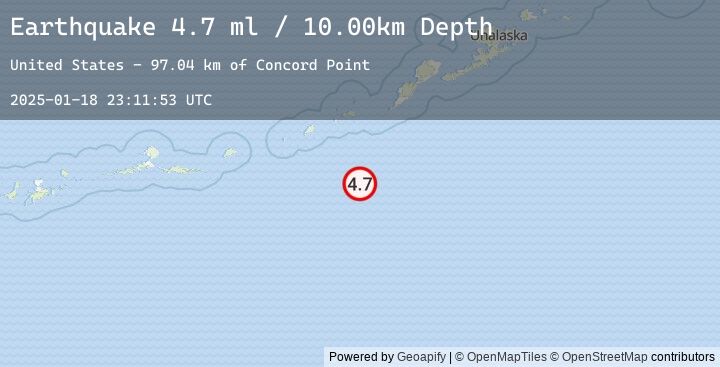 Map of 125 km SSW of Nikolski, Alaska