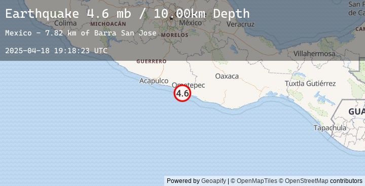 Map of 16 km WSW of San Nicolás, Mexico