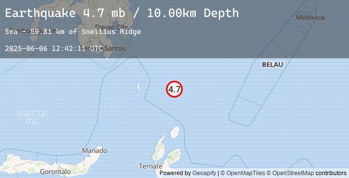 Map of 285 km N of Tobelo, Indonesia