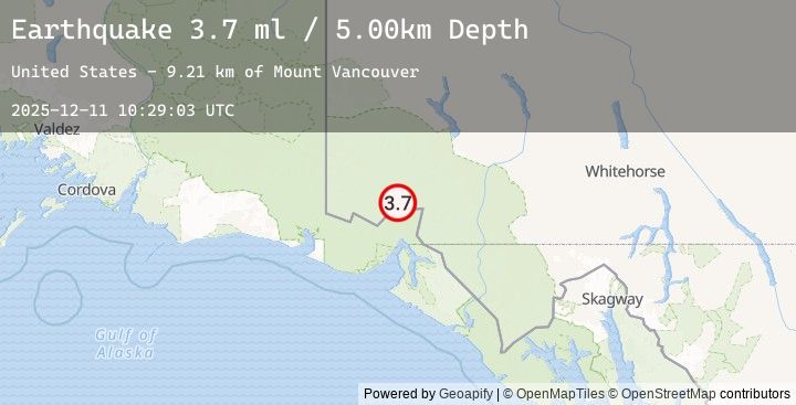 Map of 96 km N of Yakutat, Alaska