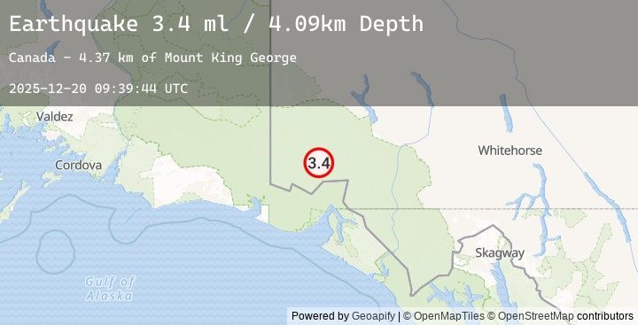 Map of 114 km N of Yakutat, Alaska