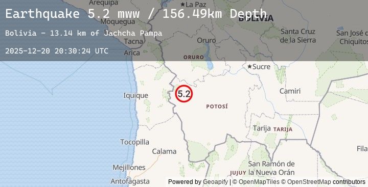 Map of 112 km SSE of Colchane, Chile