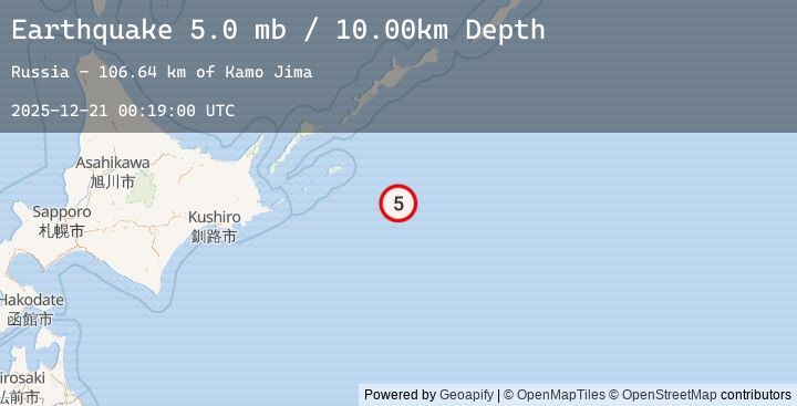Map of 119 km ESE of Shikotan, Russia