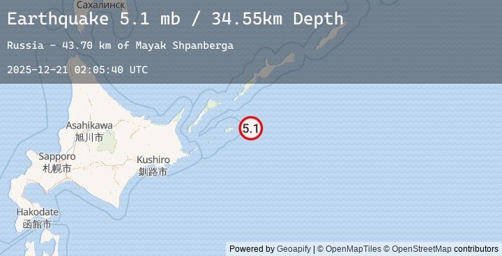 Map of 59 km E of Shikotan, Russia
