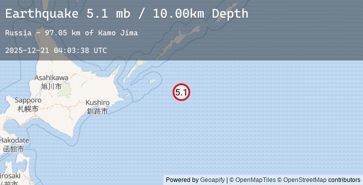 Map of 114 km ESE of Shikotan, Russia